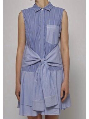 DEREK LAM Pinstripe Sleeve Tie Front  Shirtdress